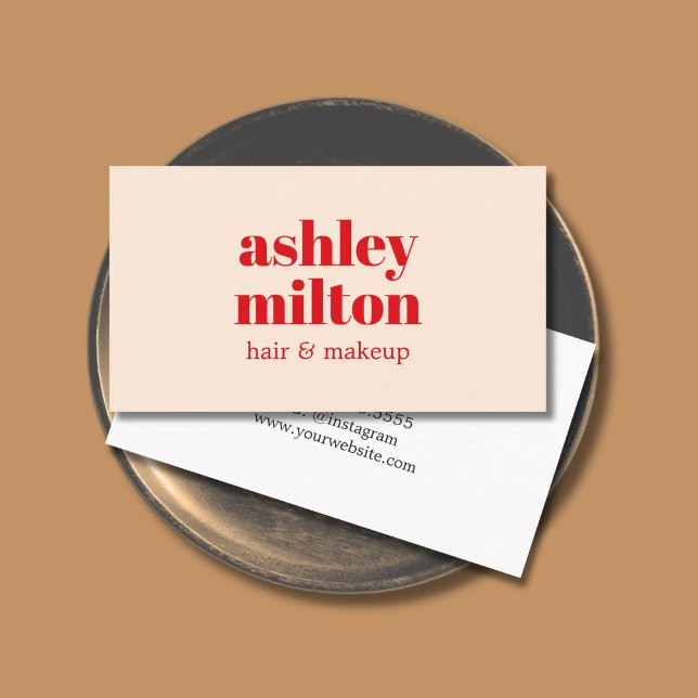 Elegant Light Pastel Red Bold Hair Salon Business Card (Creator Uploaded)