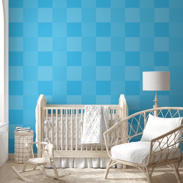 Elegant Light Pastel Sky Blue Chequered Squares Wallpaper (Kids)