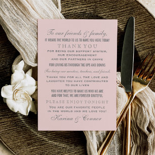 Elegant Light Pink and Grey Wedding Guest Thank You Card