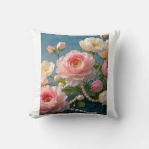 Elegant light pink blush flowers with pearls  cushion