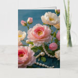 Elegant light pink blush flowers with pearls  foil greeting card<br><div class="desc">Elegant light pink blush flowers with pearls</div>