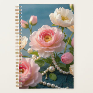 Elegant light pink blush flowers with pearls planner