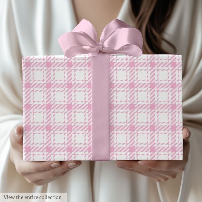 Elegant Light Pink Gingham 50th Birthday Wrapping Wrapping Paper (Elegant Light Pink Gingham 50th Birthday Wrapping)