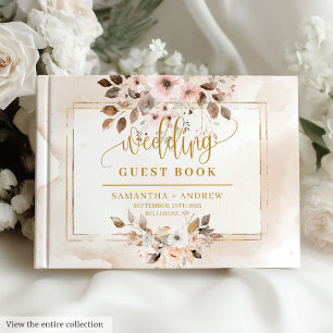 Elegant Light Pink Gold Boho Wedding Guest Book
