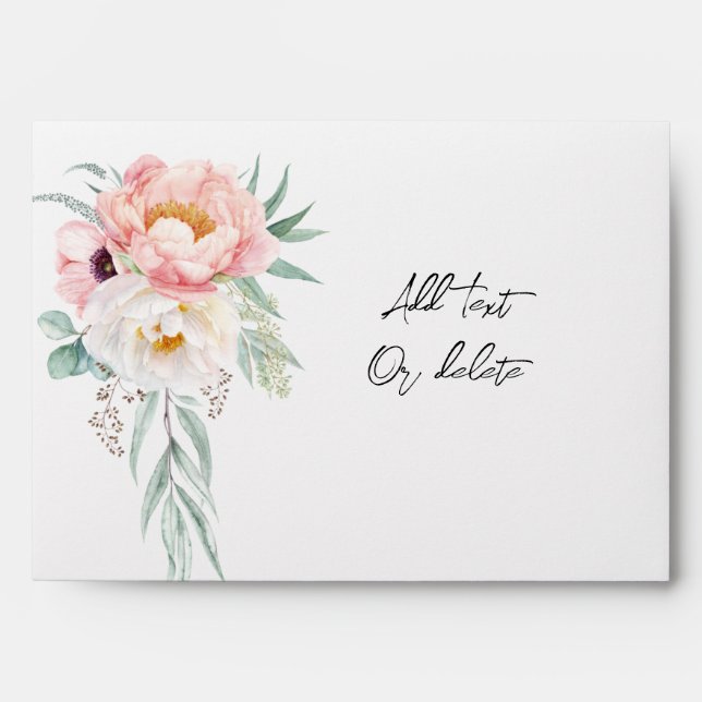Elegant light Pink Peony Eucalyptus Wedding Envelope (Front)