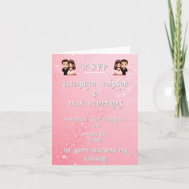 Elegant Light Pink Sparkle Design for Wedding  Announcement (Front)