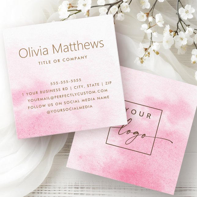 Elegant light pink watercolor custom logo square business card (Elegant light pink watercolor custom logo square business card)