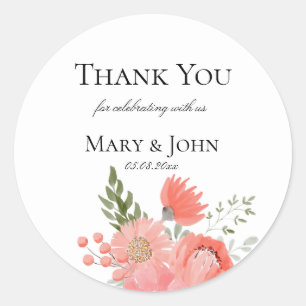 Elegant Light Pink Watercolor Floral Wedding Favou Classic Round Sticker