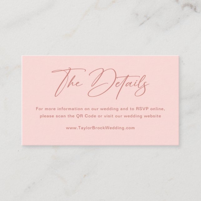 Elegant Light Pink Wedding Details Enclosure Card (Front)
