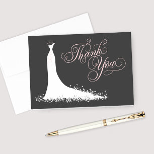 Elegant Light Pink Wedding Gown Bridal Shower Thank You Card