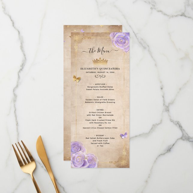 Elegant Light Purple and Gold Roses Menu Program (Front/Back In Situ)