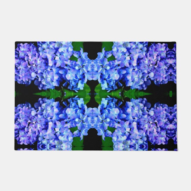 Elegant light purple blue magenta floral hydrangea doormat (Front)