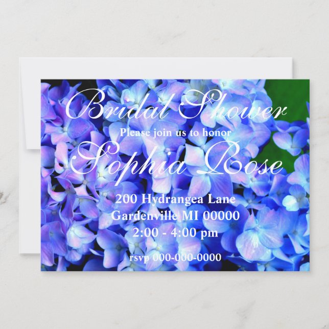 Elegant light purple blue magenta floral hydrangea invitation (Front)