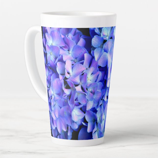 Elegant light purple blue magenta floral hydrangea latte mug (Left Angle)