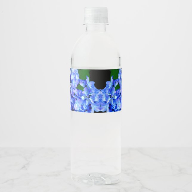 Elegant light purple blue magenta floral hydrangea water bottle label (Front)