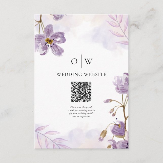 Elegant Light Purple Floral QR Code Wedding  Enclosure Card (Front)