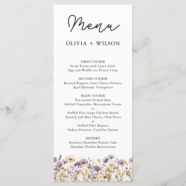 Elegant Light Purple Floral Wedding Menu (Front)