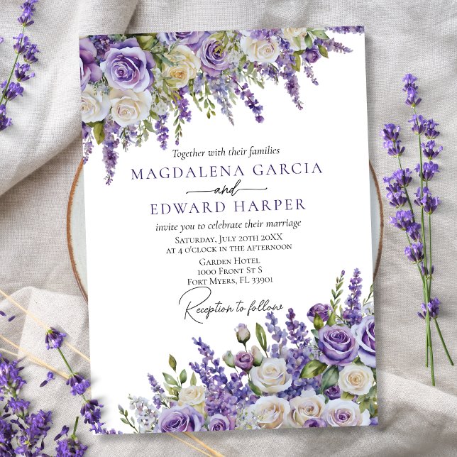 Elegant Light Purple Lavender Roses Floral Wedding Invitation (Creator Uploaded)