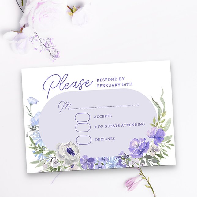 Elegant Light Purple Oval Floral Frame RSVP Card (Purple floral RSVP card with editable response date)