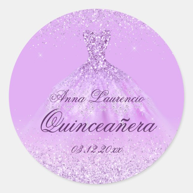 Elegant Light Purple Quinceanera 15th Birthday Classic Round Sticker (Front)