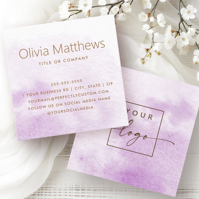 Elegant light purple watercolor custom logo square business card (Elegant light purple watercolor custom logo square business card)