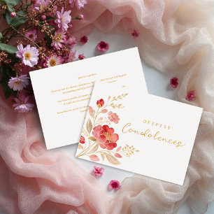 Elegant Light Red Floral & Golden Corner Sympathy