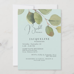 Elegant Light Sage Eucalyptus Bridal Shower Invitation