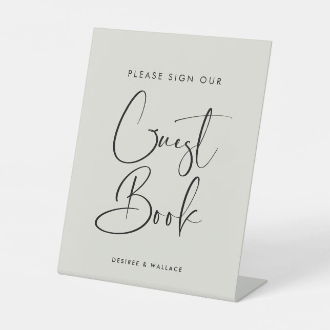 Elegant Light Sage Green Guestbook Pedestal Sign (Front)