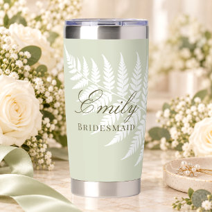 Elegant Light Sage Green White Fern Bridesmaid Insulated Tumbler