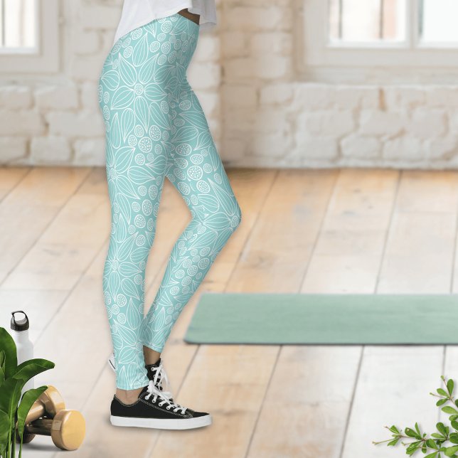 Elegant Light Teal Aqua Mint Green Floral Leggings (Creator Uploaded)