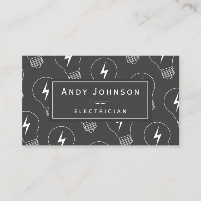 Elegant Lightbulb Pattern Electrician Maintenance Business Card (Front)