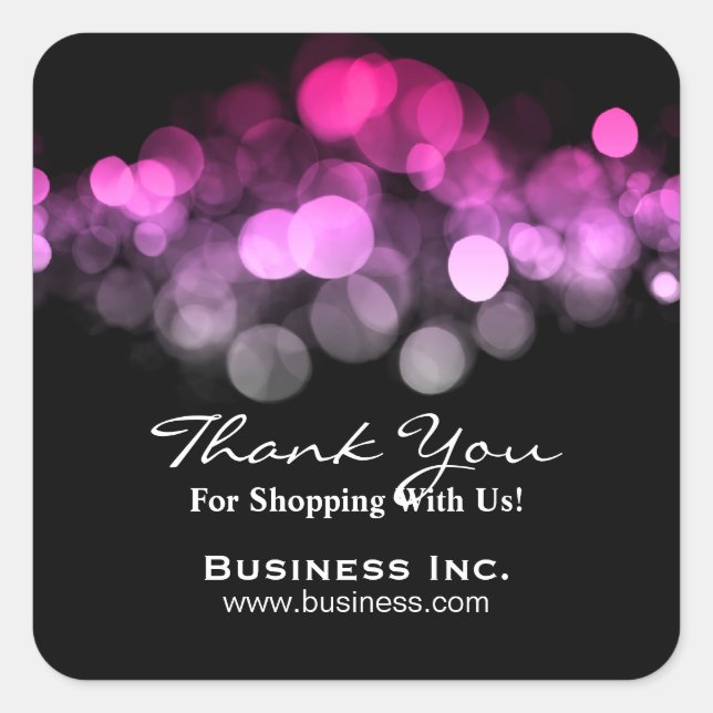 Elegant Lights Business Thank You Pink Square Sticker (Front)