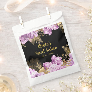 Elegant Lilac and Gold Flowers Sweet Sixteen Favour Bags
