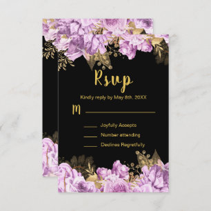 Elegant Lilac and Gold Flowers Sweet Sixteen RSVP Card