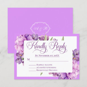 Elegant Lilac and Lavender Floral Islamic Wedding RSVP Card