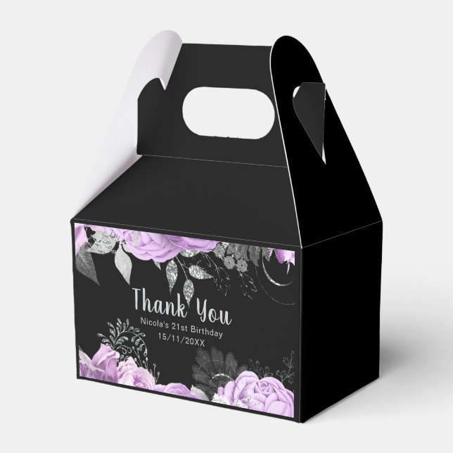 Elegant Lilac and Silver Flowers Birthday Party  Favour Box (Front Side)
