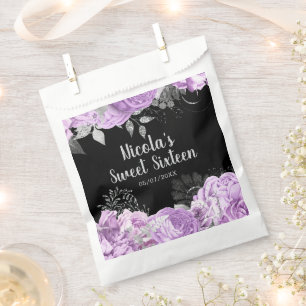 Elegant Lilac and Silver Flowers Sweet Sixteen Favour Bags