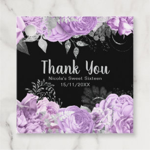 Elegant Lilac and Silver Flowers Sweet Sixteen Favour Tags