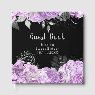 Elegant Lilac and Silver Flowers Sweet Sixteen Guest Book