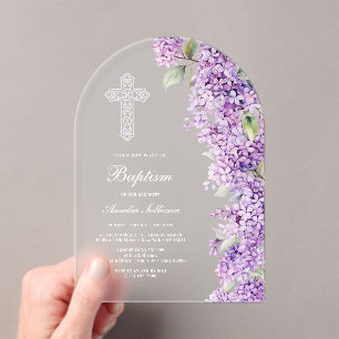 Elegant Lilac Arch Baptism Acrylic Invitations