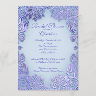 Elegant Lilac Blue Leaf Bridal Shower Invitations