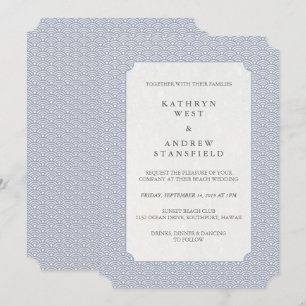 Elegant Lilac-Blue Stylised Waves Pattern Wedding Invitation