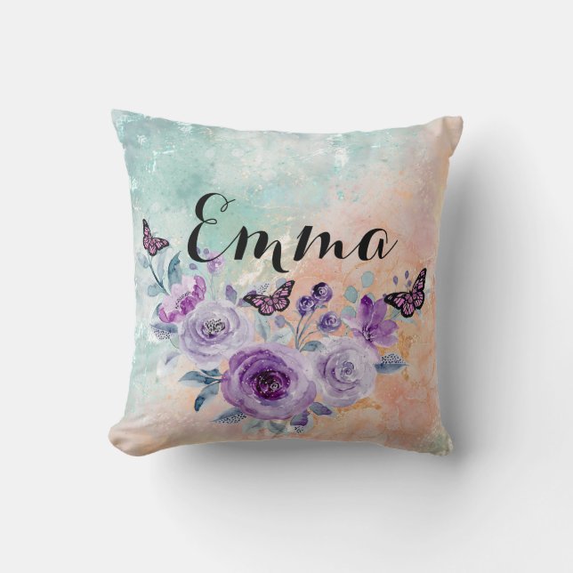 Elegant Lilac Bouquet Cushion (Front)
