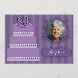 Elegant Lilac Damask 90th Birthday Photo Invite