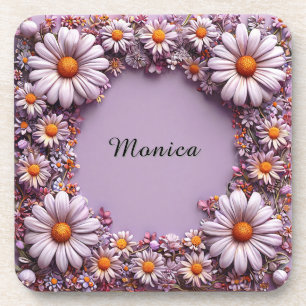 💜 Elegant Lilac Floral Frame Minimal Decor Coaster