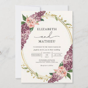Elegant Lilac Floral Wreath Wedding Invitation