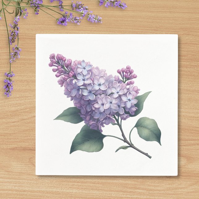 Elegant Lilac Flower Branch Pretty Cocktail Napkin (Creator Uploaded)