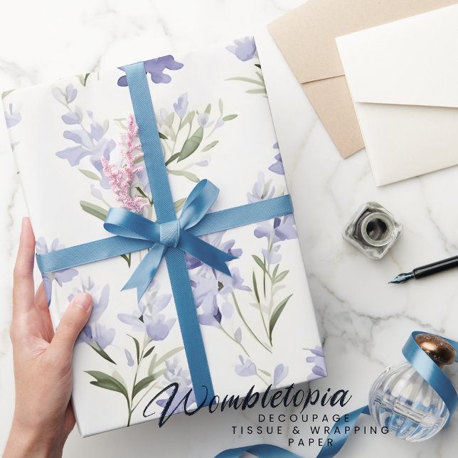 Elegant Lilac Flowers Blue & White Floral  Wrapping Paper (Creator Uploaded)