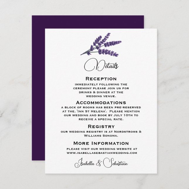 Elegant Lilac Flowers Wedding  Enclosure Card (Front/Back)