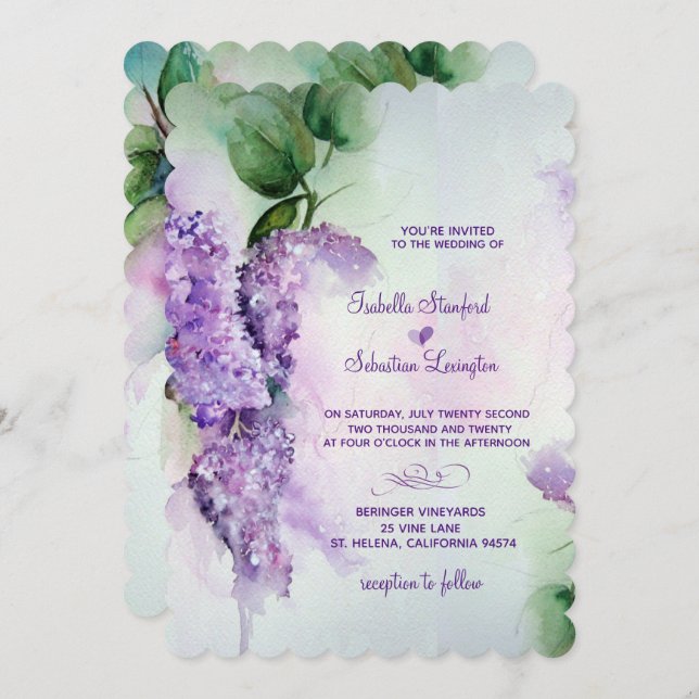 Elegant Lilac Flowers Wedding Invitations (Front/Back)
